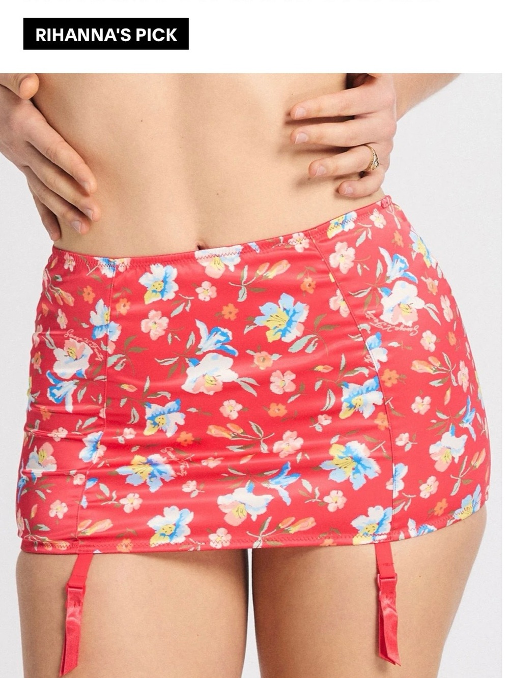 Savage X Fenty Red Floral Satin Garter Mini Skirt